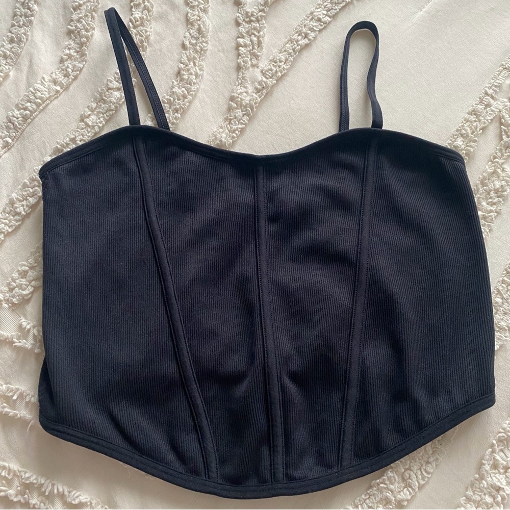 Garage Black Ribbed Corset-Style Crop Top XS
